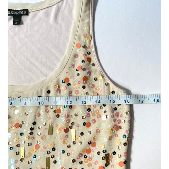 Express Tank Top Womens Small Cream with Multicolor Sequins Front Lined READ - Picture 11 of 12